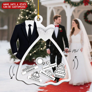 Personalized Wedding Dress & Suit Shaker Ornament With Name,Date & State | Anniversary Christmas Wedding Gifts For Couple & Newlyweds