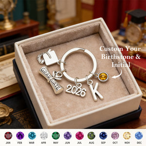 Personalized Graduation Keychain With Letter & Birthstone | Graduate Gift For Daughter Son