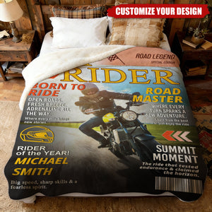 Personalized "Top Rider" Magazine Cover Throw Blanket With Photo & Name - Father's Day Birthday Gift For Motorcycle Rider