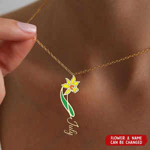 Custom Birth Month Flower Necklace - Personalized Floral & Name Pendant,Exclusive gift Birthday,Christmas,Anniversary For Her, Couple,Mom & Sister