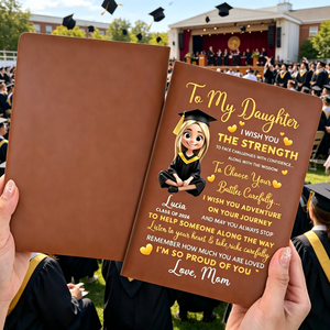 Personalized To My Daughter Leather Journal With Name & Grad Character | Gift For Daughters & Graduates