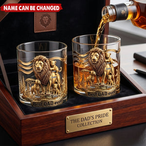 Lion Dad And Kids - Personalized Whiskey Glass, Father's Day Gift For Dad, Grandpa