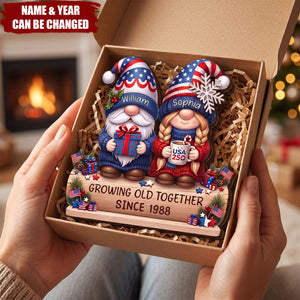 USA 250 Dwarf Couple Growing Old Together - Personalized Custom Shaped Wooden Plaque
