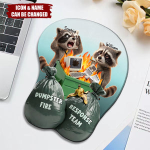 Personalized Raccoon Dumpster Fire Team 3D Mouse Pad With Names & Icons - Funny Office Birthday Gift For Coworkers