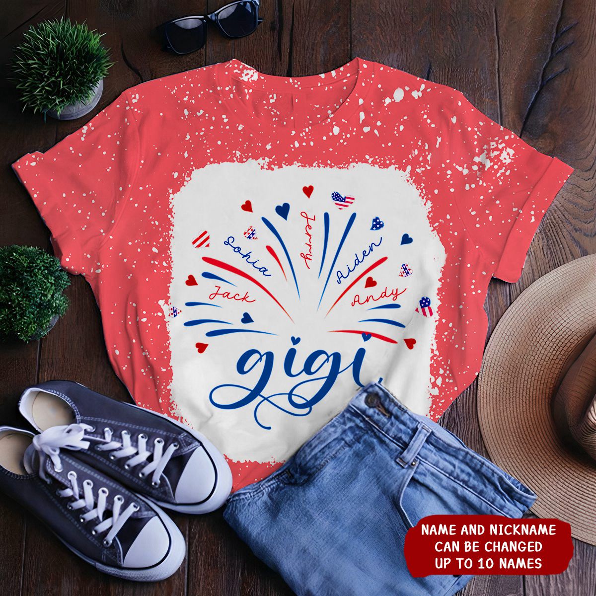 Firework America Flag Grandma And Kids Personalized 3D T-Shirt