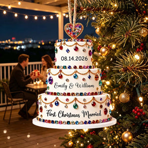Personalized First Christmas Married Cake Acrylic Ornament | Newlywed Couple Gift