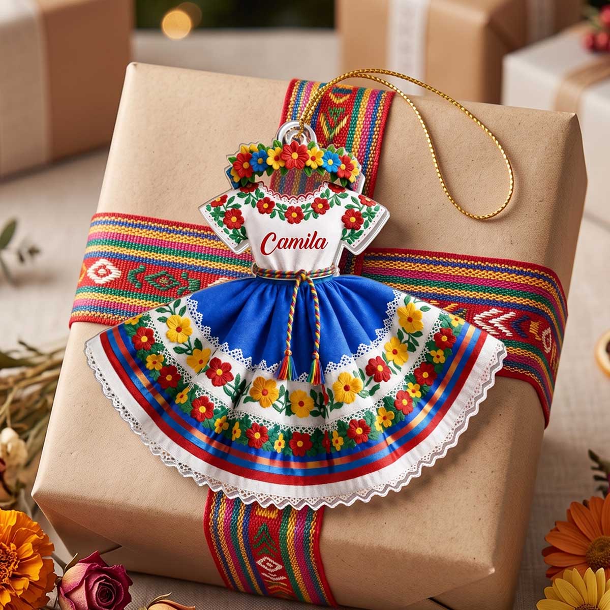 Personalized Hispanic Heritage Dress Acrylic Ornament | Christmas Cultural Gift