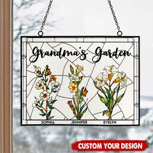 Grandma's Garden - Personalized Stained Glass Window Hanging Suncatcher,Mother's Day Gift