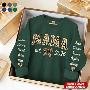 Personalized Leopard MAMA Sweatshirt With 1-10 Kids Names & Color & Year | Cozy "Heart Full of Love" Mother's Day Gift For Mom Grandma
