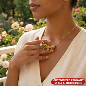 Personalized Children Heart Silhouette Birthstone Necklace | Birthday Gift For Women Kids