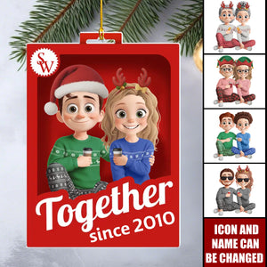 Personalized Couple Christmas Ornament With Icon Name & Year,Celebrate Love & Warmth Together For Him & Her