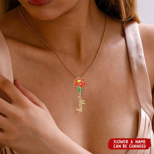 Custom Birth Month Flower Necklace - Personalized Floral & Name Pendant,Exclusive gift Birthday,Christmas,Anniversary For Her, Couple,Mom & Sister