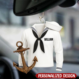 Personalized Navy Uniform Acrylic Car Ornament With Name | Sail With Courage & Pride | Heartfelt Veteran’s Day Gift For Sailors & Navy Families