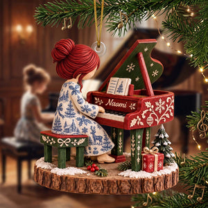 Pianist Girl Christmas Acrylic Ornament - Personalized Gifts For Piano Lovers