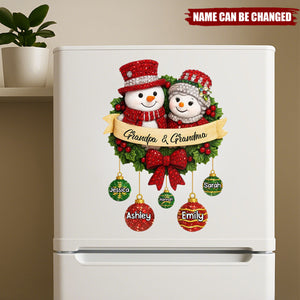Personalized Snowman Family Christmas Wreath Decal With 1-10 Kids Names Gathering Christmas Warmth For Grandparents