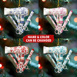 Personalized Hair Stylist Tool Acrylic Christmas Ornament With Name & Color | Xmas Gift For Barber & Hairdresser