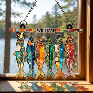 Personalized "A Day Spent Fishing" Glass Suncatcher Ornament With Name | Fishing Lover Gift For Dad Husband Grandpa