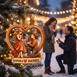 She Said Yes - Personalized Heart Acrylic Ornament Romantic Christmas Gift For Newly Engaged Couples