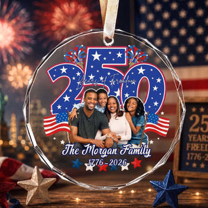 Personalized 250th USA Family Photo Glass Ornament | Christmas Patriotic Gift For Family