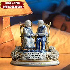 Personalized "Growing Old Together" Couple 3D Effect Acrylic Plaque With Names & Year - Anniversary Wedding Gift For Grandparents & Parents
