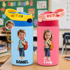 Personalized Kids Insulated Water Bottle With Photo & Name - Back To School Gift