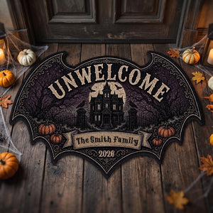 Personalized Bat Halloween Shaped Doormat - Gothic Haunted House Design - Unique Gift For Families