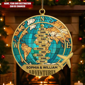 Personalized Year-Round Adventure Ornament With 1-10 Destinations Name & Year Bring Wonderful Adventure Moments For Travel Lover
