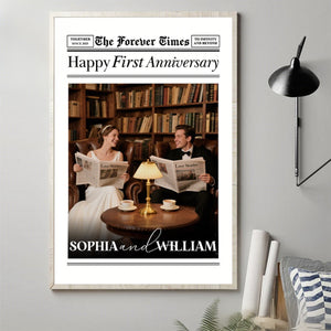 Personalized Couple Anniversary Photo Poster - Customized Name & Photo, Let "Happy First Anniversary" Stay In Our Heart Forever