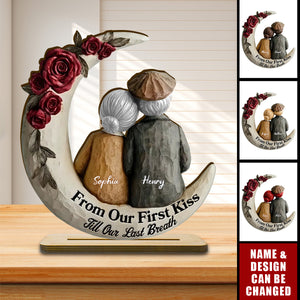 Personalized Eternal Love Old Couple 3D Effect Wooden Plaque With Names - Valentine's Day Keepsake Anniversary Gift For Couples