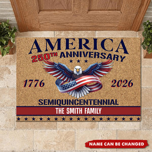 Personalized U.S. Bald Eagle Semiquincentennial Doormat With 1776-2026 & Family's Name - Independence Day Decor Gift For Proud Americans