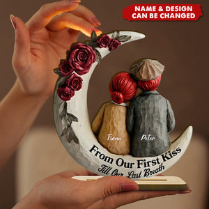 Personalized Eternal Love Old Couple 3D Effect Wooden Plaque With Names - Valentine's Day Keepsake Anniversary Gift For Couples