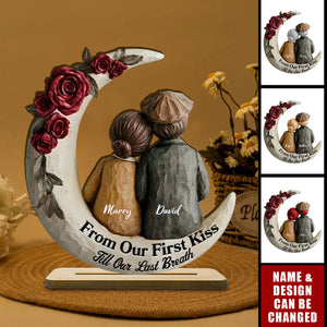 Personalized Eternal Love Old Couple 3D Effect Wooden Plaque With Names - Valentine's Day Keepsake Anniversary Gift For Couples