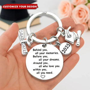 Personalized Graduation 2025 Keychain - Diploma & Mortar Board Charm Graduation Gift