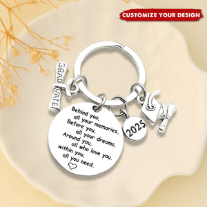 Personalized Graduation 2025 Keychain - Diploma & Mortar Board Charm Graduation Gift