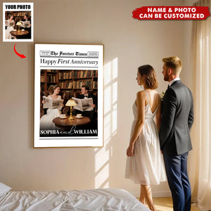 Personalized Couple Anniversary Photo Poster - Customized Name & Photo, Let "Happy First Anniversary" Stay In Our Heart Forever
