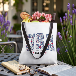 Personalized Tote Bag Floral USA 4th Of July Summer Patriotic America Est 1776 Independence Day
