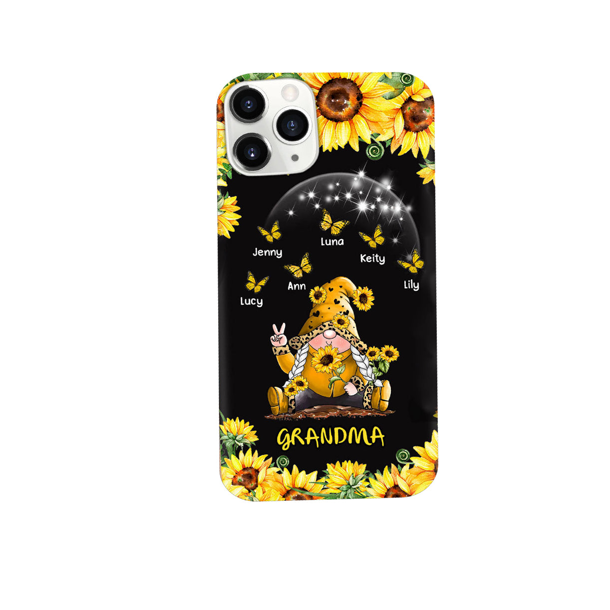 Personalized Phone case Mommy, Grandma Sunflower Doll Butterflies