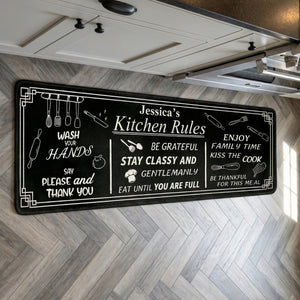 Personalized Non-Slip Kitchen Runner Rug With Family Name & Kitchen Rules - Mother's Day Gift For Mom