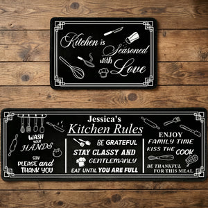 Personalized Non-Slip Kitchen Runner Rug With Family Name & Kitchen Rules - Mother's Day Gift For Mom
