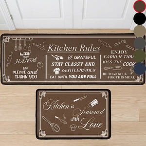 Personalized Non-Slip Kitchen Runner Rug With Family Name & Kitchen Rules - Mother's Day Gift For Mom