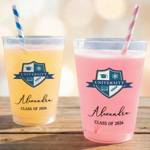 Personalized Frosted Graduation Cups With University Logo & Name | Class Of 2026 Senior Party Favors