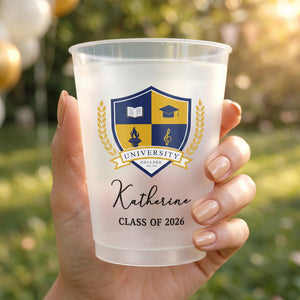 Personalized Frosted Graduation Cups With University Logo & Name | Class Of 2026 Senior Party Favors