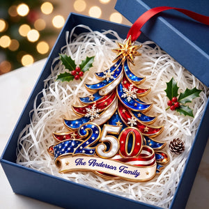 Custom Name 250th America Christmas Acrylic Ornament | Personalized Patriotic Family Gift