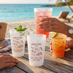 Personalized Name Year Frosted Plastic Cups With Girls Bikini Cocktail For Bachelorette Party