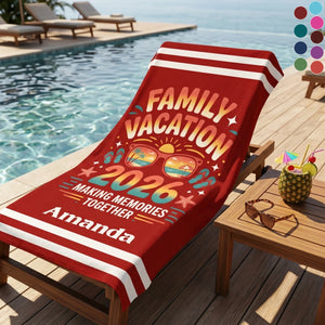 Custom Name Family Vacation Group Trip 2026 Beach Towel | Summer Cruise Travel Present
