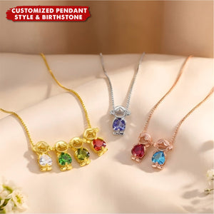 Personalized Children Heart Silhouette Birthstone Necklace | Birthday Gift For Women Kids