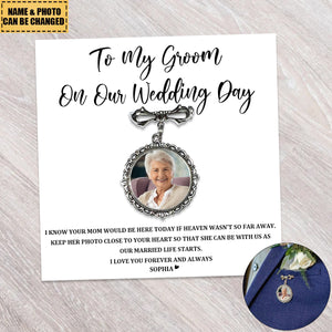 Personalized Memorial Photo Bow Charm Pin - Keep Loved Ones Close - Wedding Gift For Groom, Bride