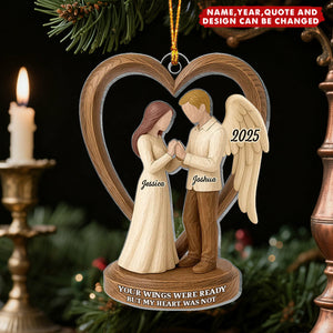 Personalized Couple Memorial Wooden Figurines Acrylic Ornament With Names & Year & Quote & Design | Sympathy Gift For Lost Loved Ones