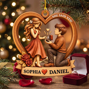 She Said Yes - Personalized Heart Acrylic Ornament Romantic Christmas Gift For Newly Engaged Couples