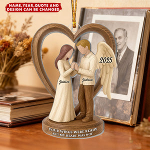Personalized Couple Memorial Wooden Figurines Acrylic Ornament With Names & Year & Quote & Design | Sympathy Gift For Lost Loved Ones